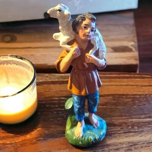 1 Vtg 50's Christmas Nativity Putz Paper Mache Composition Italy Shepard W/Lamb